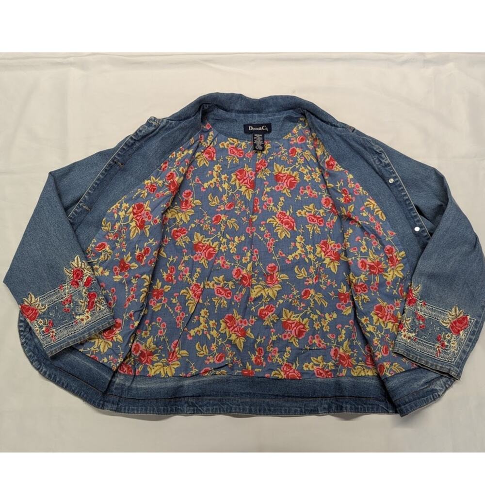 Denim & Co Vintage Floral Embroidered Denim Jean Jacket Women's Size Medium - Picture 9 of 9